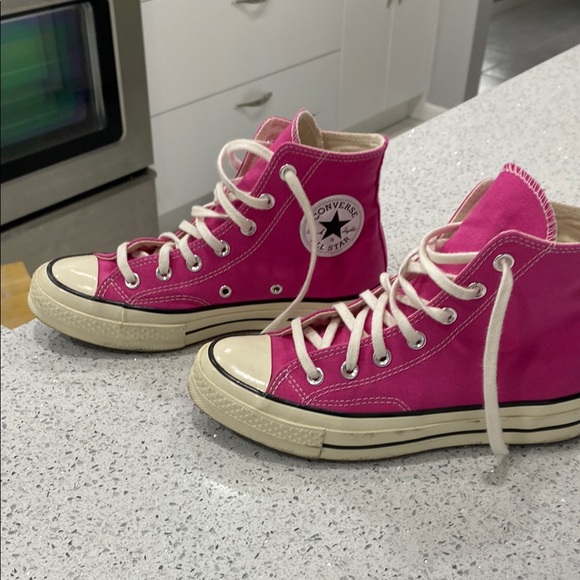 Women’s Converse Pink and Off White shiny High-Top Sneakers - Picture 2 of 9